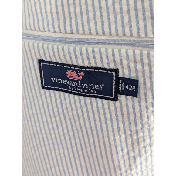 Vineyard Vines Blazer 42R Seersucker Cotton Blue White Striped Jacket Men Preppy - Picture 3 of 8